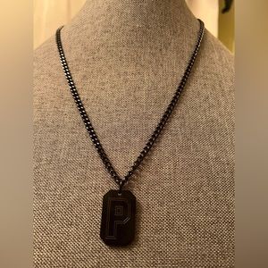 Dipped Initial P Necklace  • P Initial • Black Necklace • Stainless Steel •